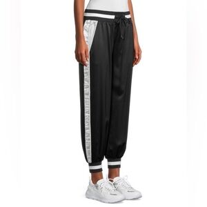 NWT. Black Noir Ruched Kami Striped Stretch-Silk Joggers. Size S.